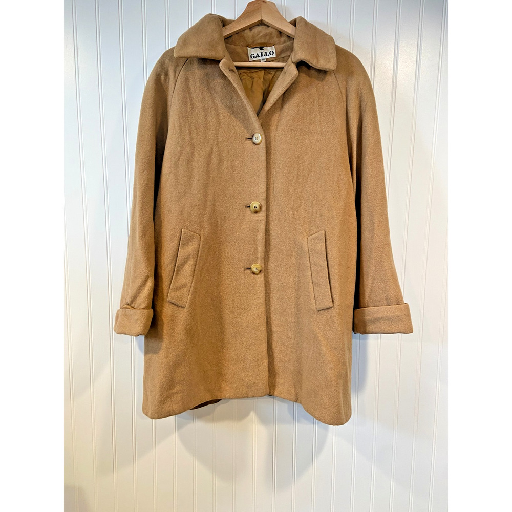 Vintage Gallo 100% Camel Hair Trench Coat Women's Size 10 Beige Made in Italy
